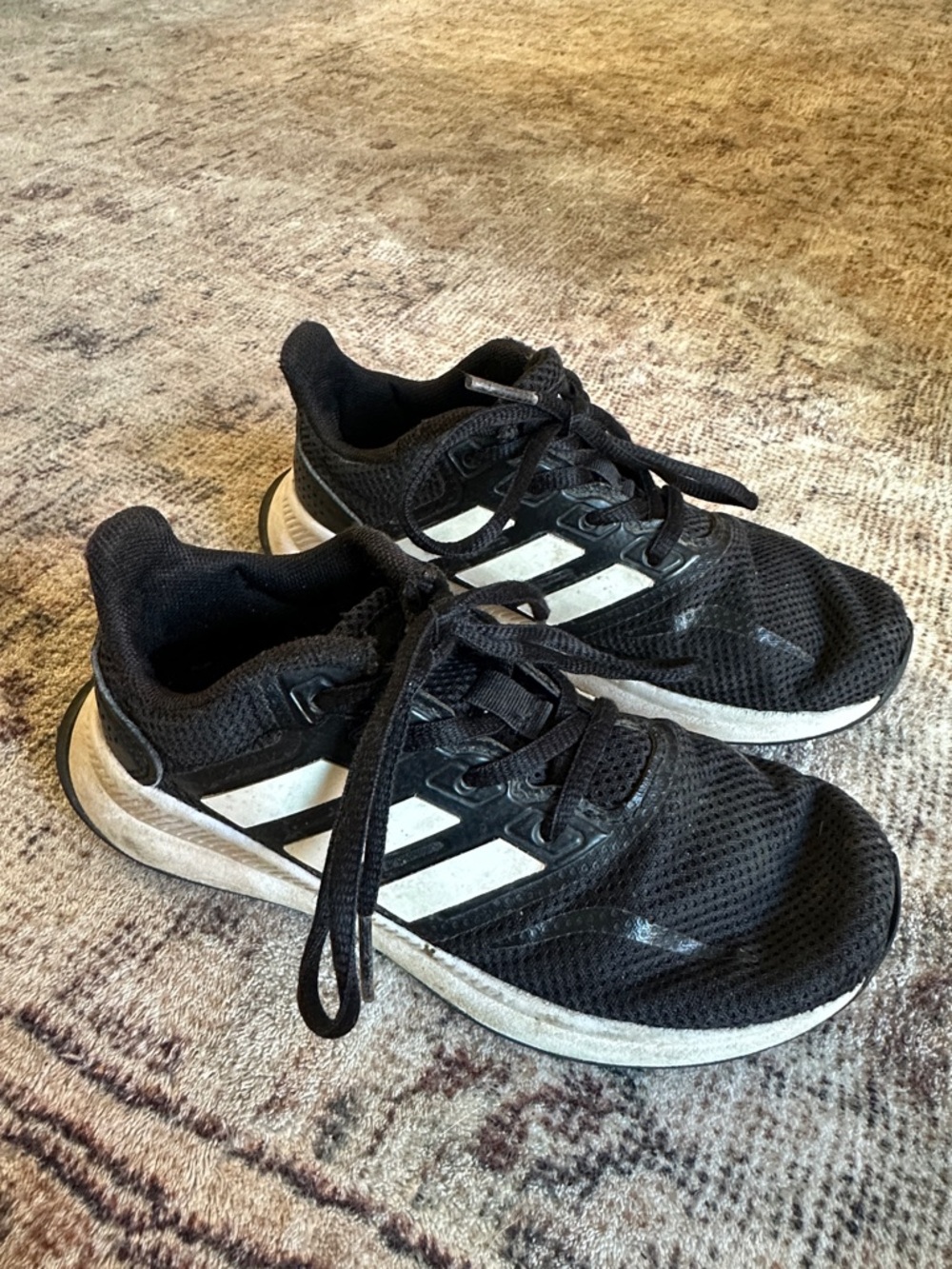 Kids Adidas Black Athletic Sneakers with White Stripes - Brand: Adidas